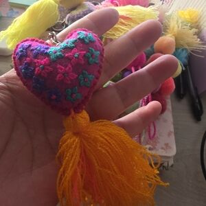 MEXICANA Pink Heart Keychain with Orange Tassel